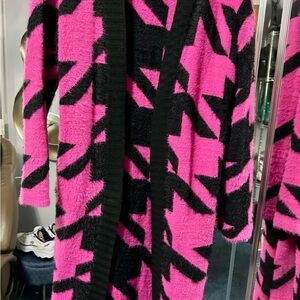 Stylish Pink and Black Women's Sweater thick coat High quality sweater jacket